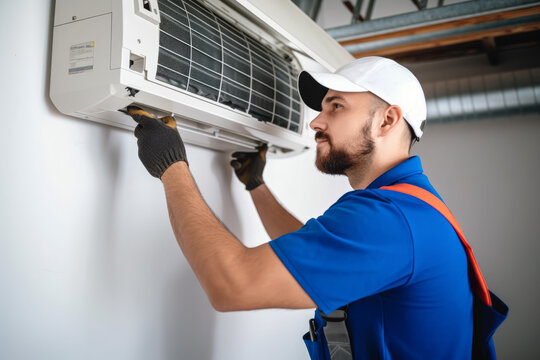 HVAC technician installing a mini split air conditioner in Los Gatos