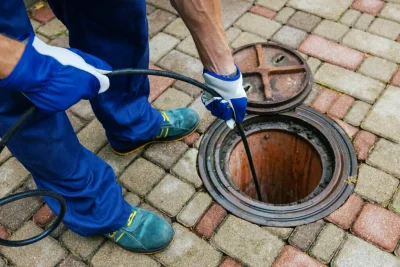 Plumber cleaning an outdoor sewer drain in Los Gatos